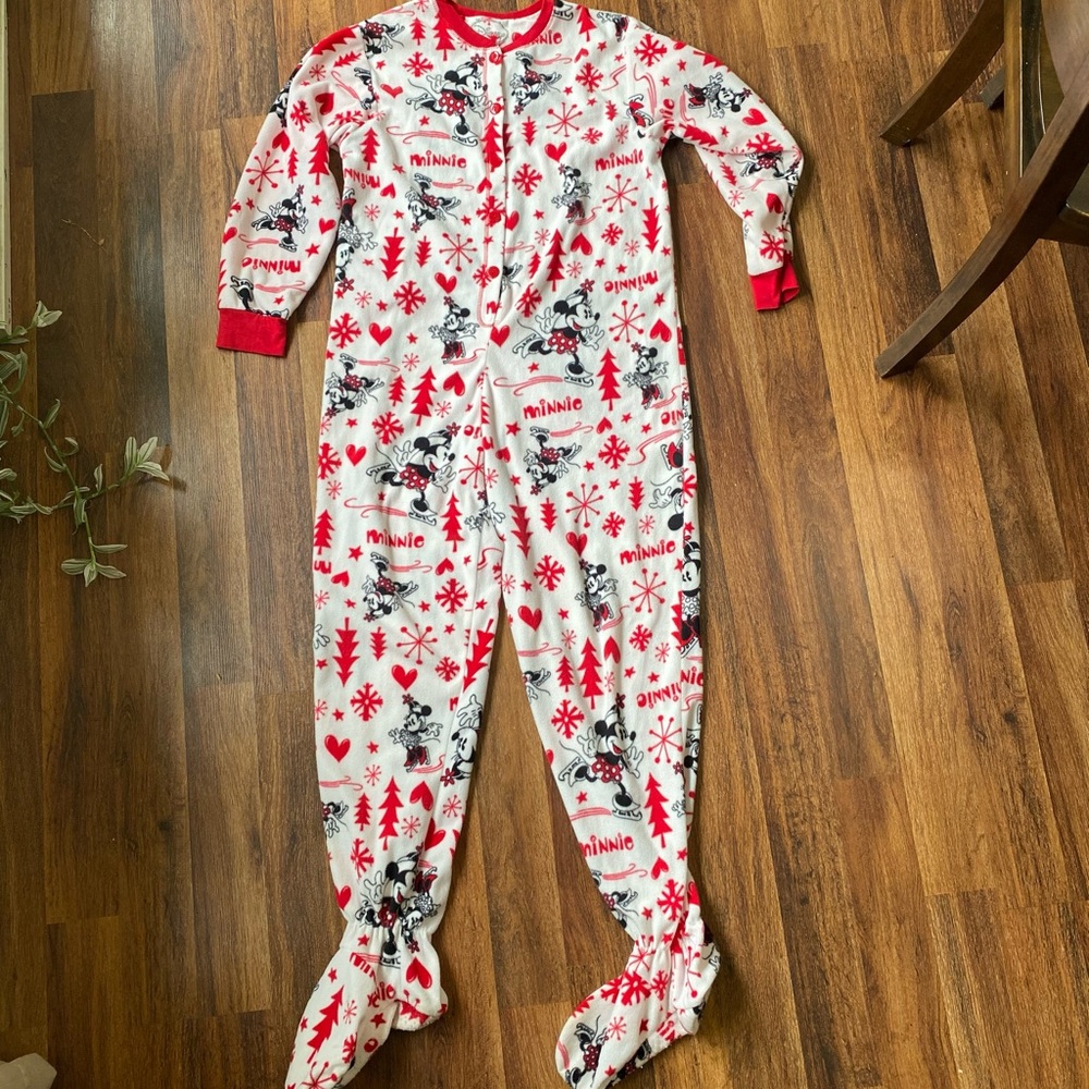 Disney Red and White Festive Footies One Piece, Women’s Size Large